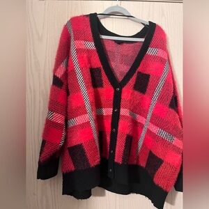 Torrid Plaid V-Neck Button-Up Sweater - Red and Black